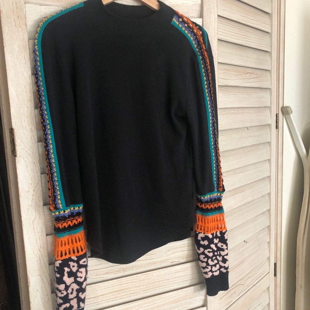 Free People black embroidered thermal top